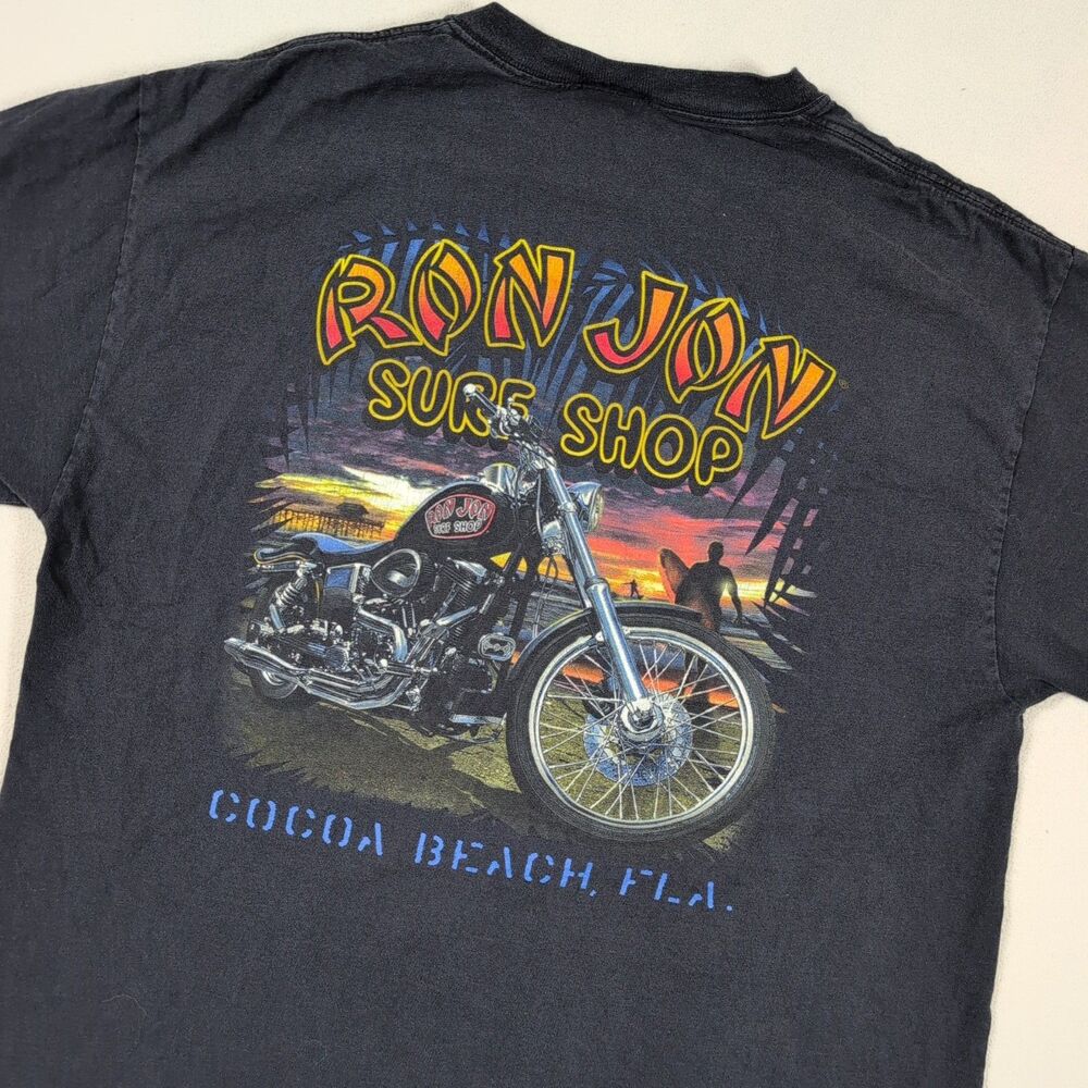 Vintage Ron Jon Surf Shop Tee Shirt 1990s L Cocoa Beach Biker Harley Pocket